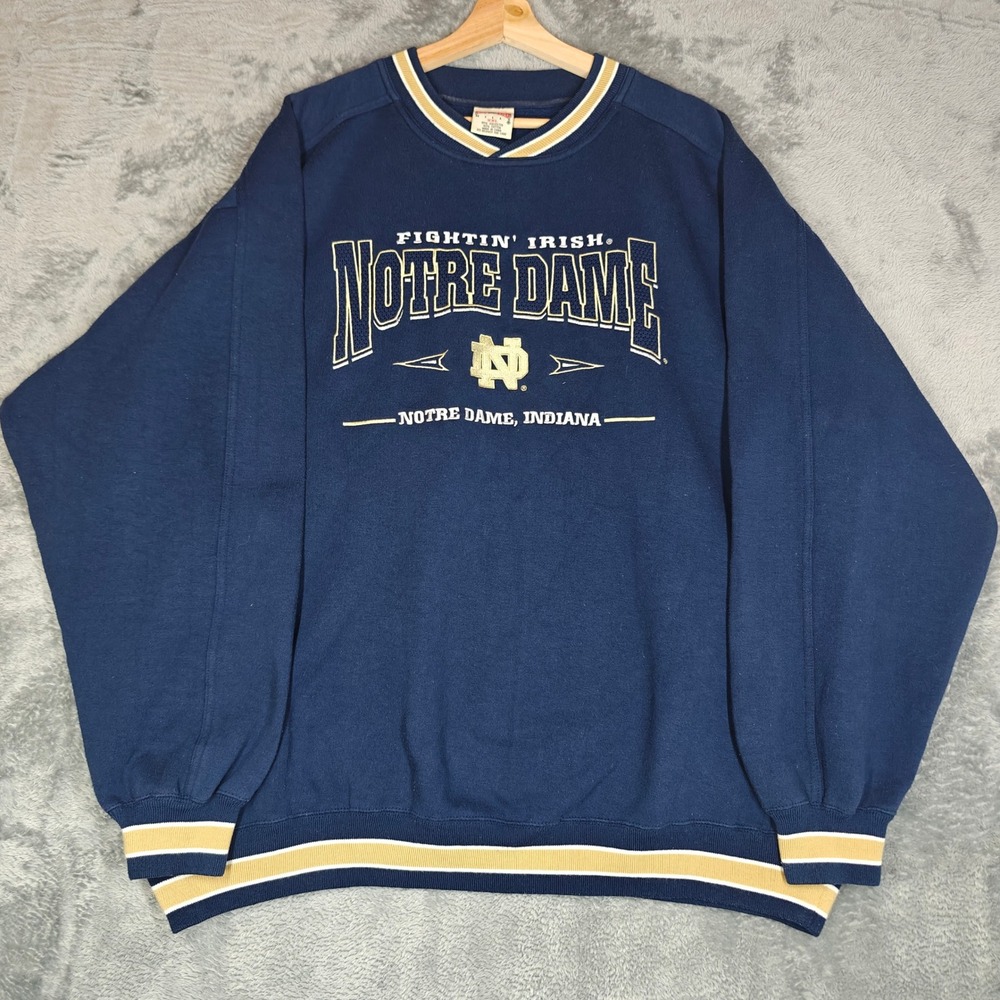90s Vintage Nutmeg Mills Notre Dame Sweater Mens XXL Navy Blue Fighting Irish ND